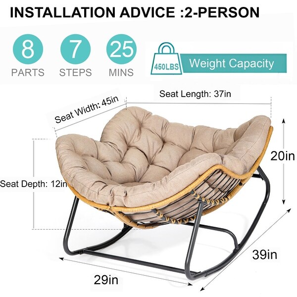 Outdoor Rocking Chair，Patio Egg Rocking Chair，Indoor Papasan Chair，Rattan Wicker Lounge Chair，Comfy Modern Royal Chair