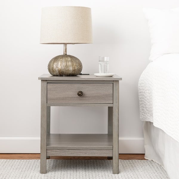 Traditional Rectangular End Table with AC Power and USB Charging Ports， White