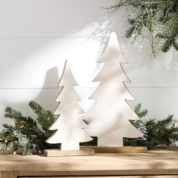 Pine Tree on Natural Wood Base (Set of 2)