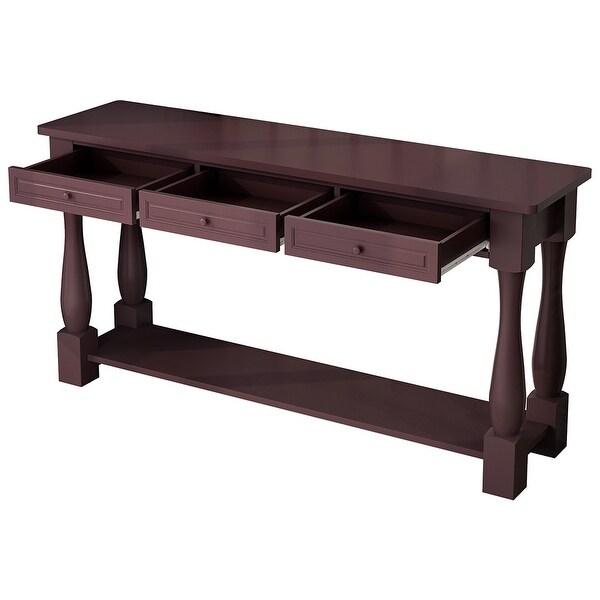 Sofa Table with Storage Drawers and Bottom Shelf， Wood Console Table