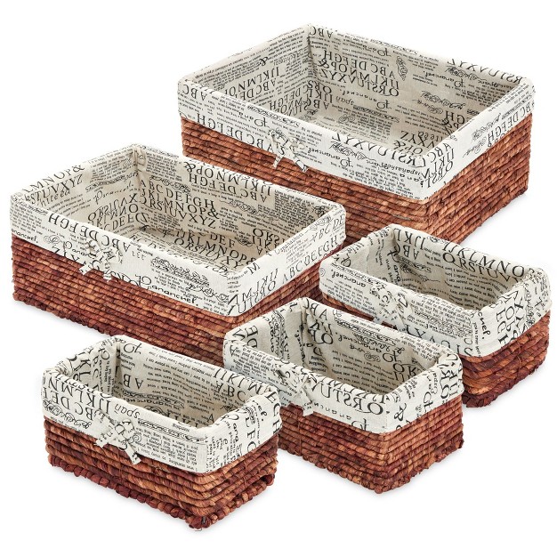 Juvale 5 pack Rectangle Wicker Storage Baskets For Organizing Shelves Bathroom And Laundry 3 Sizes Small Woven Set