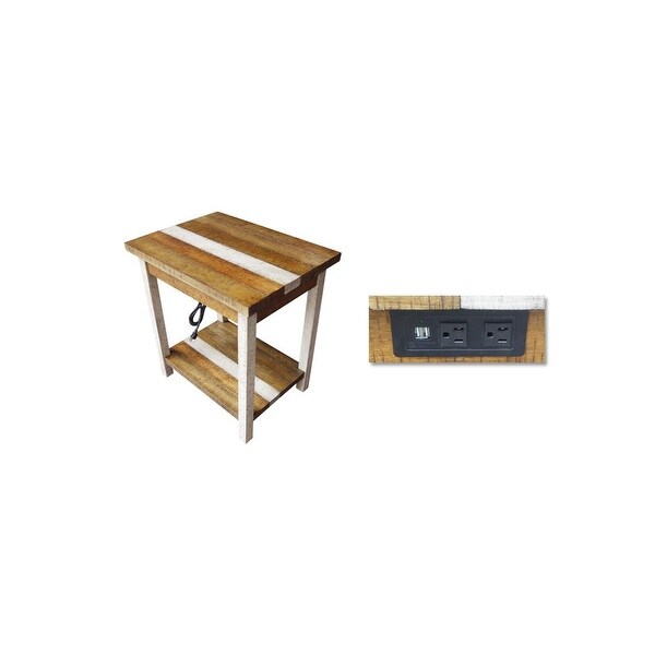 Rustic Retrieve Wooden Chairside Table With Power Outlet and USB