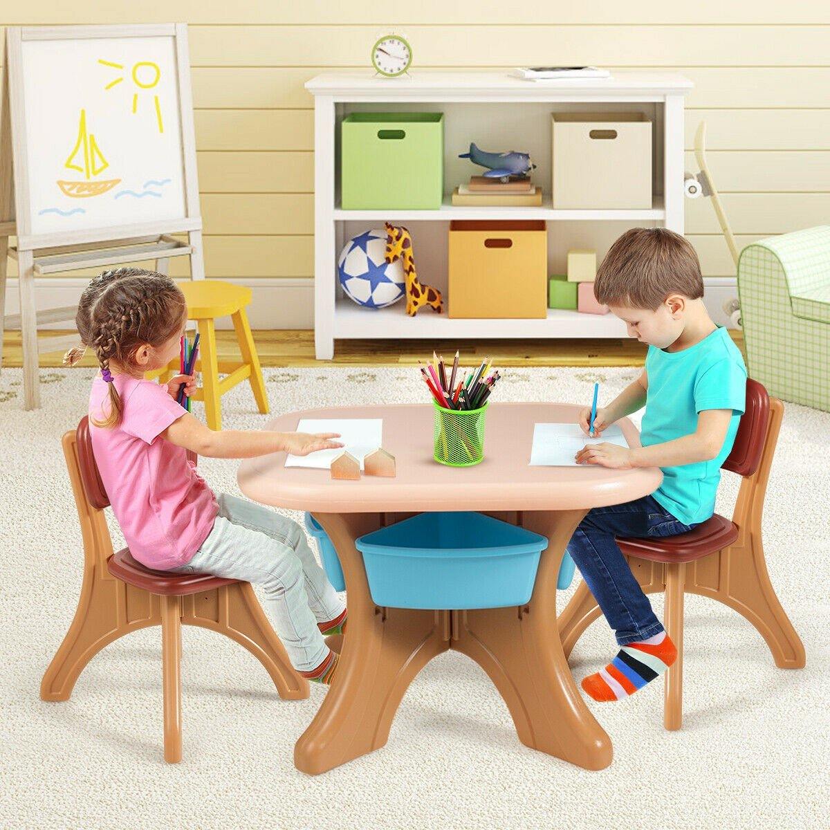 Kids Table and Chair Set, 3 Piece Activity Table