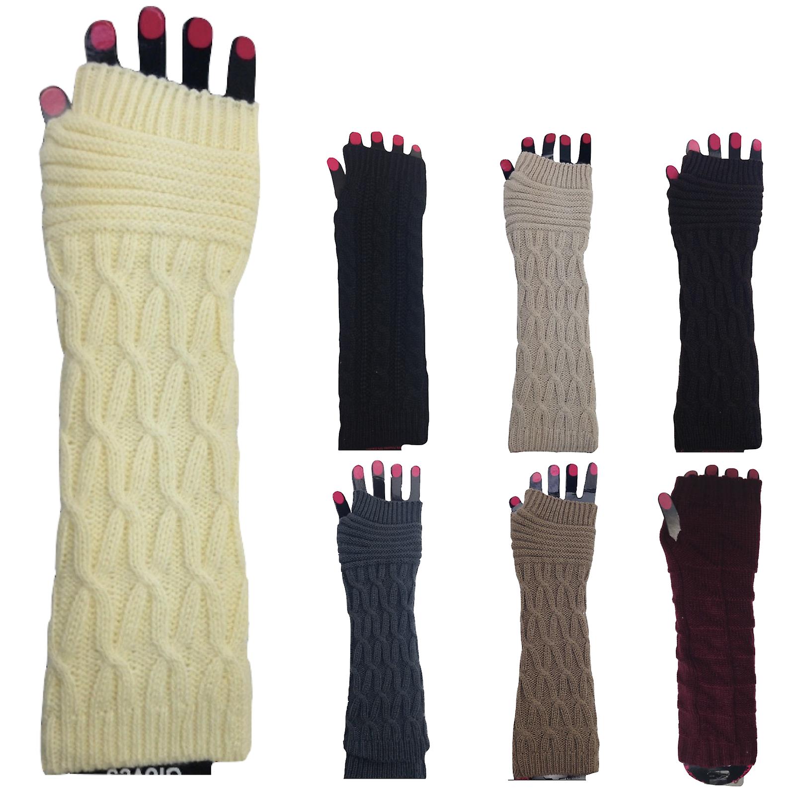 3X set arm warmers knitted long fingerless gloves winter mitten womens cover new