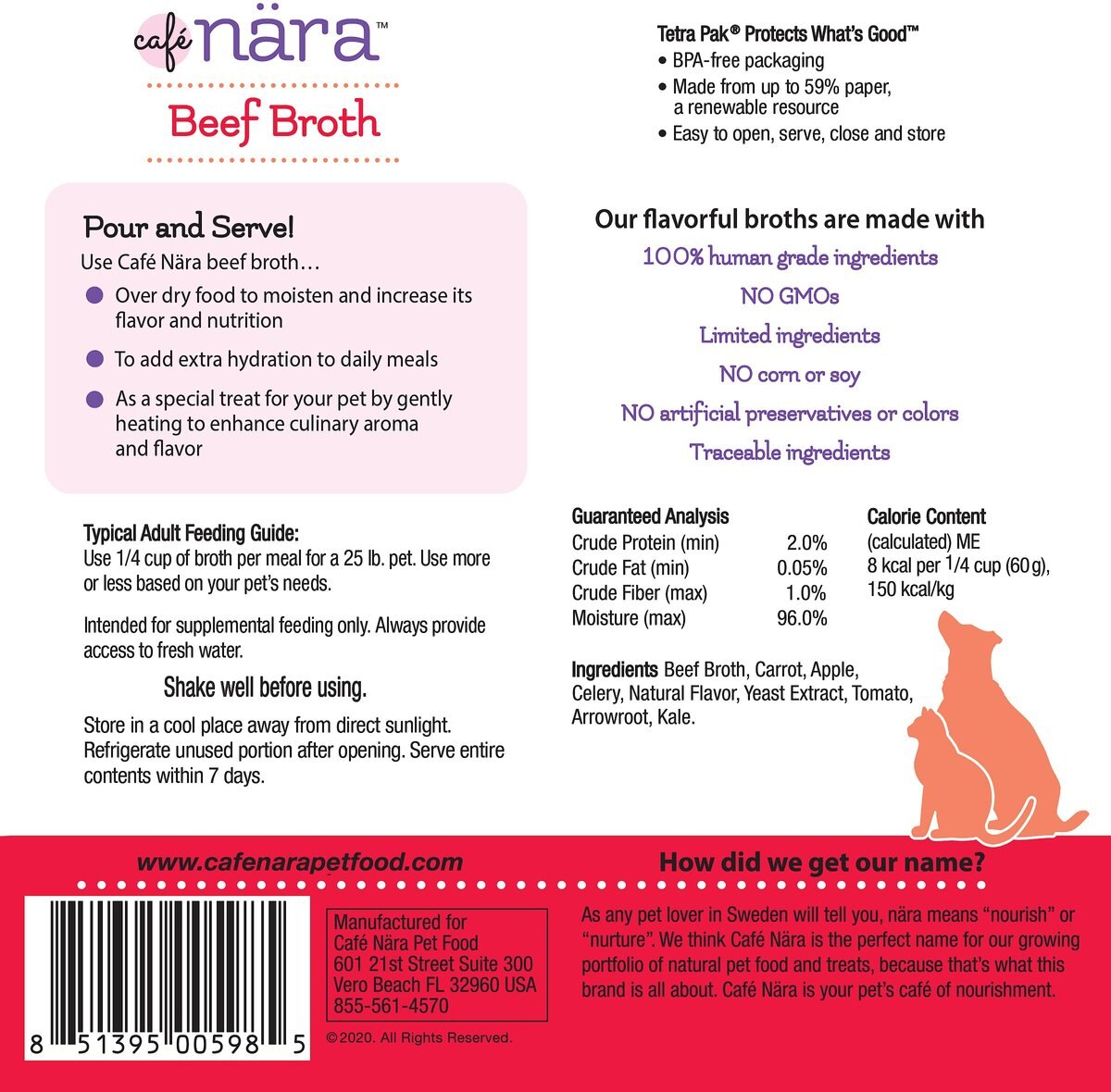 Cafe Nara Beef Broth Grain-Free Dog and Cat Wet Food Topper， 1.1-lb bottle