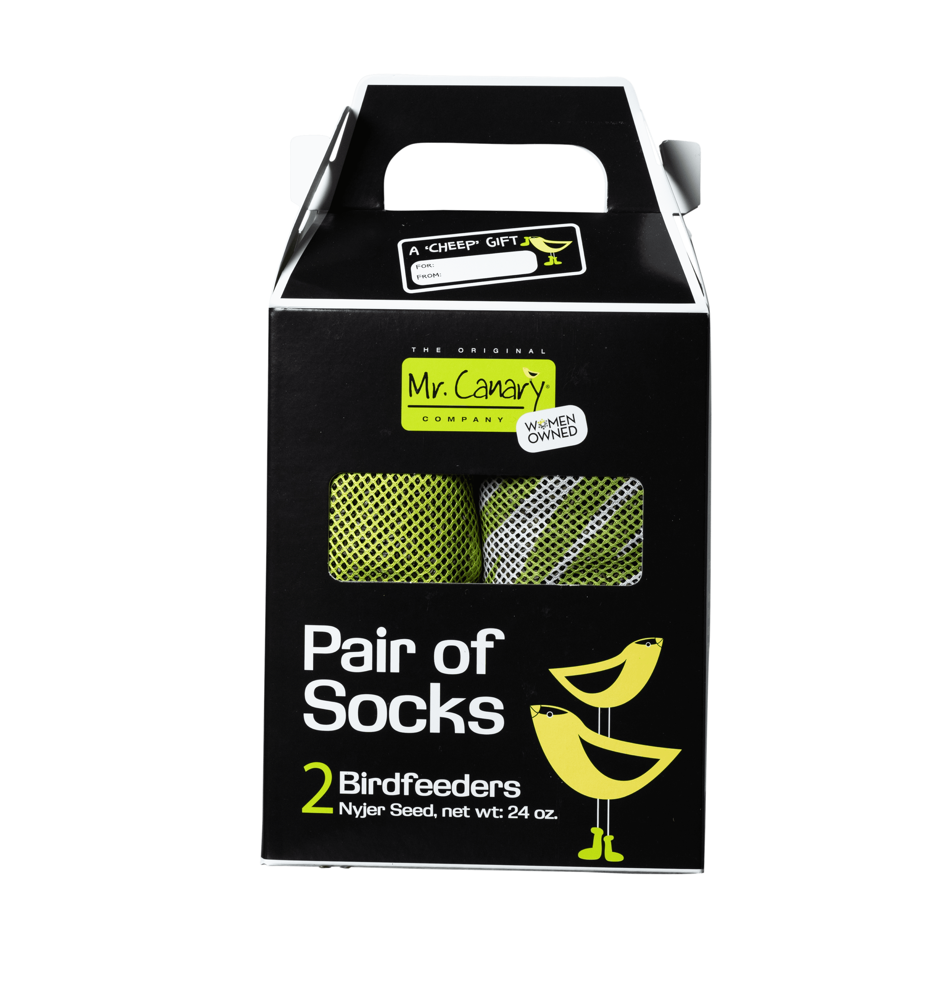 Mr. Canary Green/White Seed-Filled Sock Feeder for Finches， 'Pair of Socks' 2ct