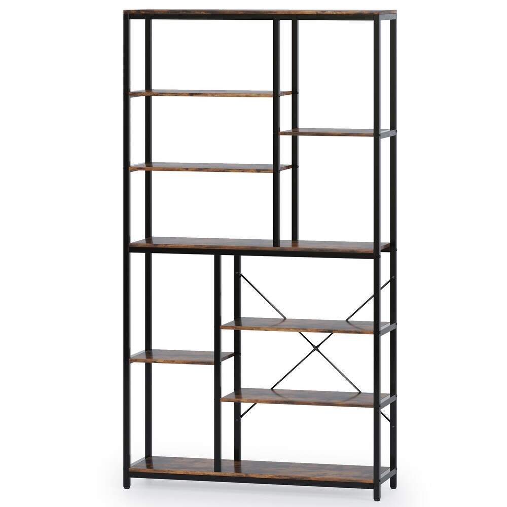 Industrial 8 Tier Large Bookshelf  Wood Etagere Bookcase  Book Shelving Units Storage Shelf  79 Inches