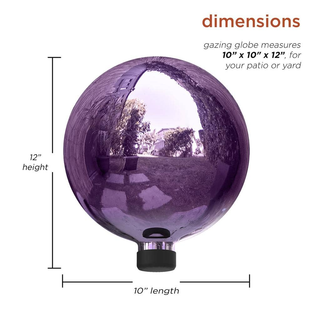 Alpine Corporation 10 in. Dia Indoor/Outdoor Glass Gazing Globe Festive Yard Decor, Dark Purple GLB292PL