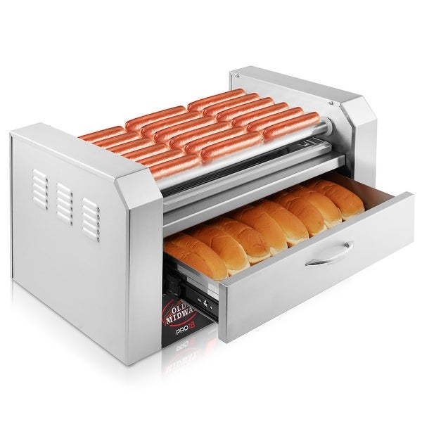 Electric Hot Dog Roller Grill Cooker Machines with Bun Warmer and Cover - Silver