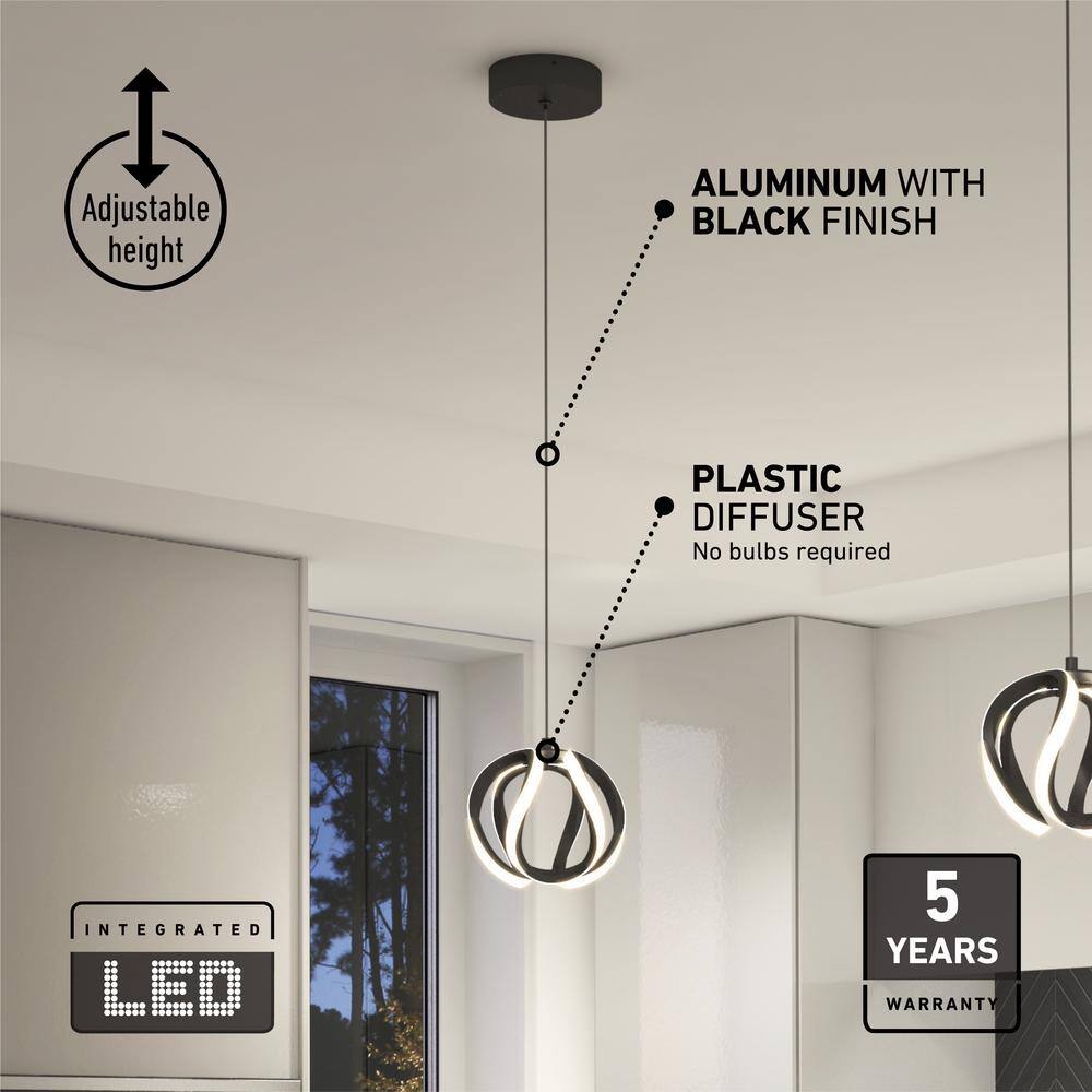 Artika Vivaldi 16-Watt Integrated LED Black 3 CCT Modern Hanging Mini Pendant Light for Kitchen Island and Living Room PDT1-VIC-HD2BL