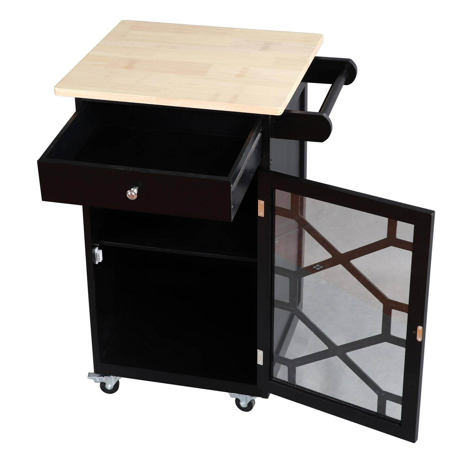 Decor Therapy Amelie Kitchen Cart， Black and Natural Wood， 34 Tall