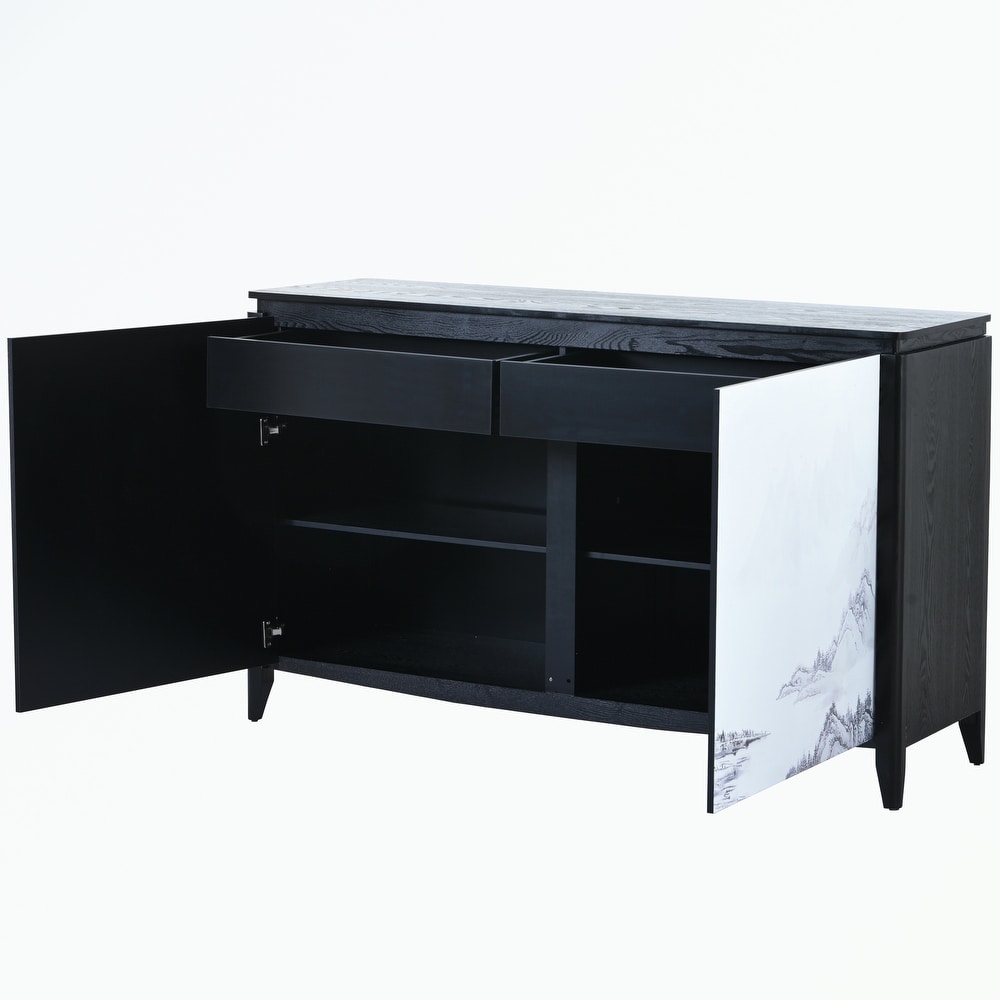 Sideboard Buffet with 2 Decorative Doors  2 Drawers and 4 shelves