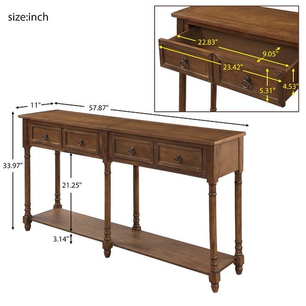 Antique Walnut Wood Sofa Entryway Console Tables with 4 Drawers - Antique Walnut