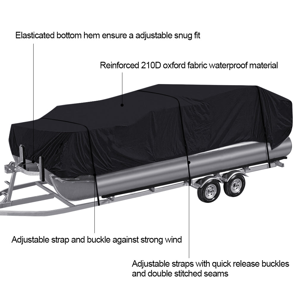 17-20FT 210D Waterproof Pontoon Boat Cover Anti-UV Heavy Duty Outdoor Trailerable Fish Ski Deck Boats Protector Black