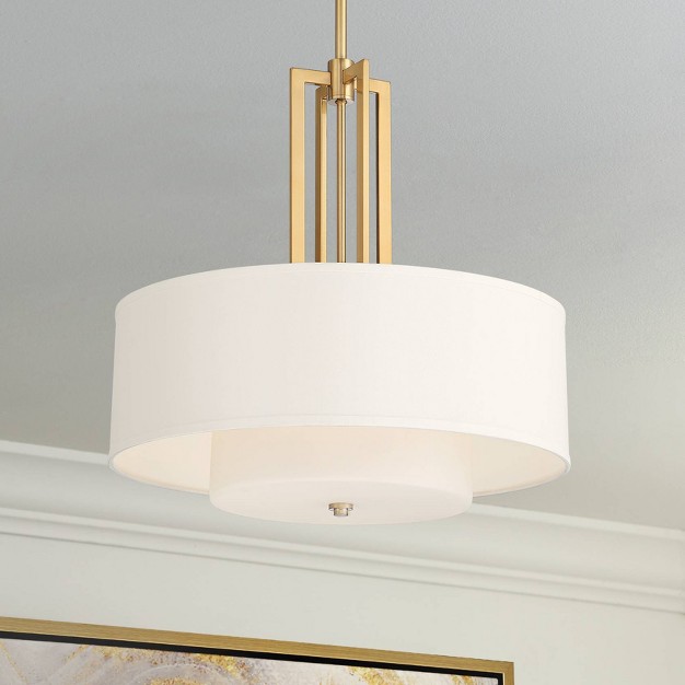 Wide Modern Double Drum Shades 4 light Fixture For Dining Room House Foyer Kitchen Island