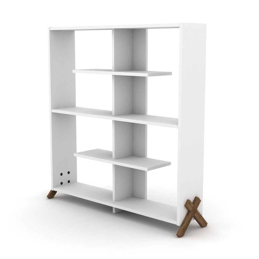 White Kipp Wood Etagere Open Back 6 Shelves Bookcase Large Organizer