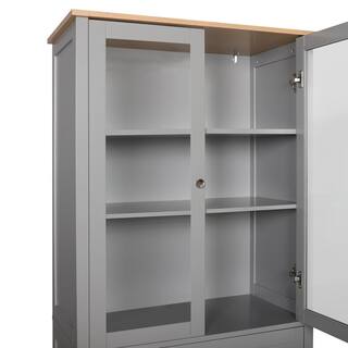 VEIKOUS Gray Wood 29.9 in. W Kitchen Storage Pantry Cabinet Closet with Doors and Adjustable Shelves HP0405-11GY-2