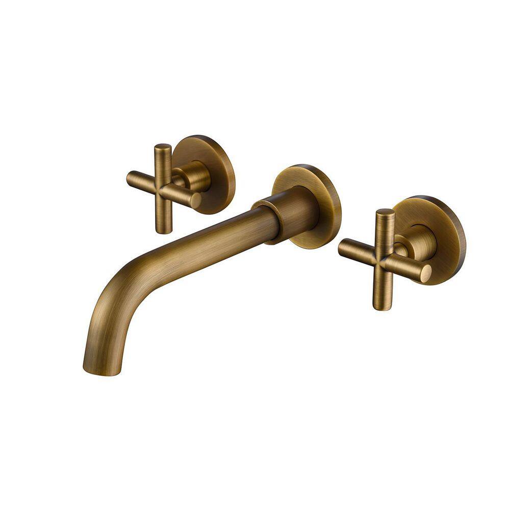 HOMEMYSTIQUE Double Handle Wall Mounted Bathroom Faucet in Bronze N-TH8008FG