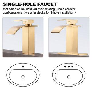 Zalerock Single-Handle Arc Single-Hole Bathroom Faucet with Waterfall in Brushed Gold H02LTTM054D