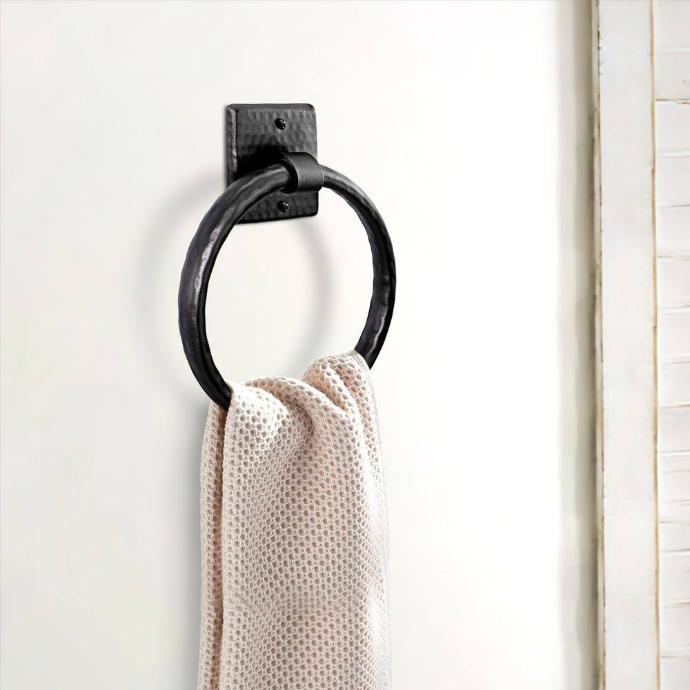 Monarch Abode Monarch Hand Hammered Matte Black Towel Ring 19131