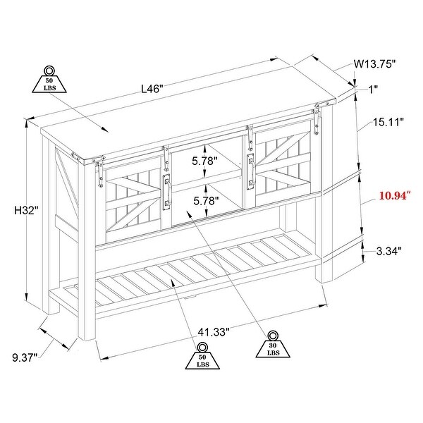OKD Farmhouse Console Entryway Table with Sliding Barn Doors， Light Rustic Oak - 71.5