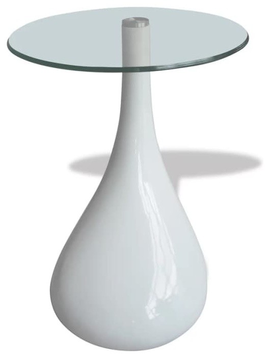 vidaXL 2x Coffee Tables with Round Glass Top High Gloss Gray Tea Table Set   Contemporary   Coffee Tables   by vidaXL LLC  Houzz