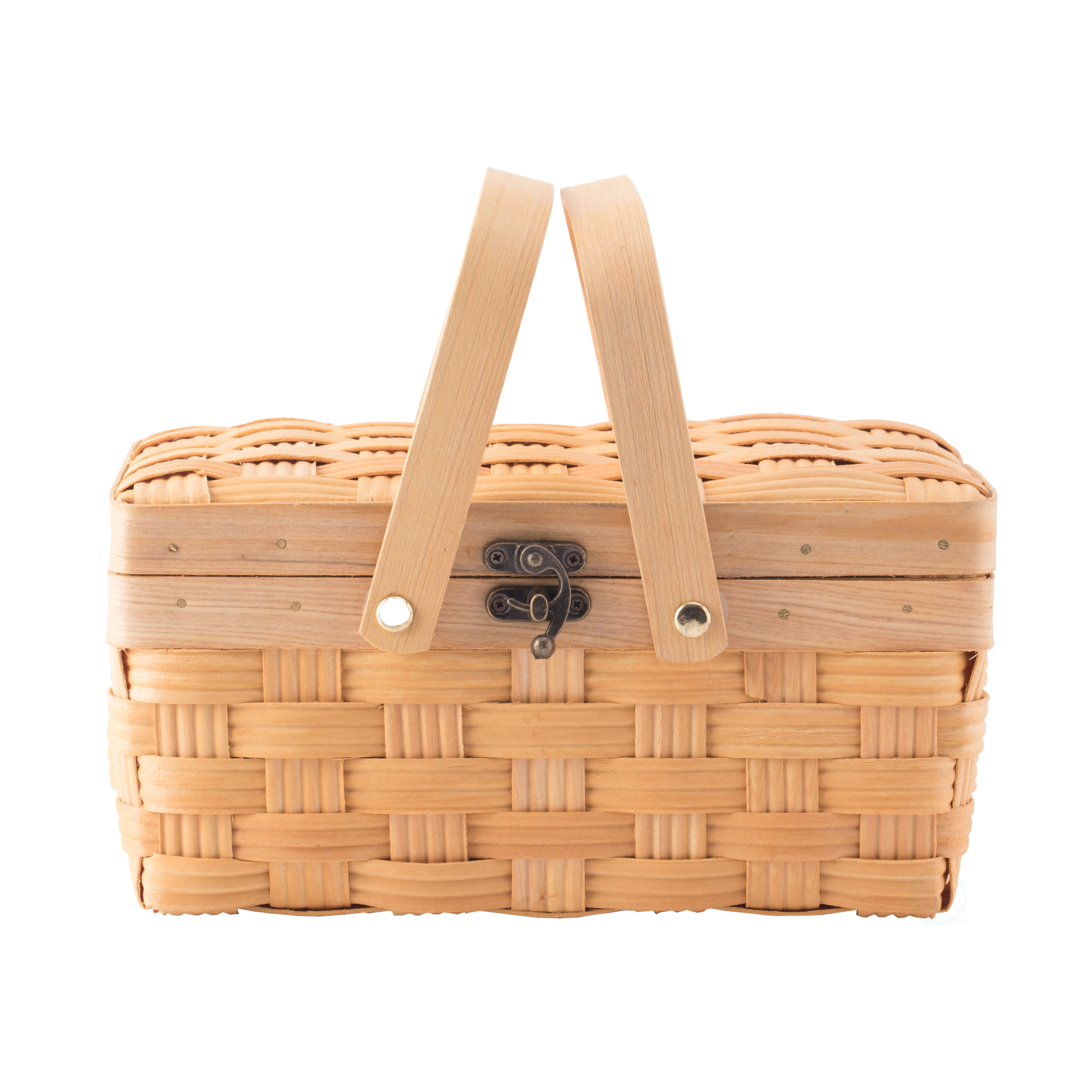 Small Woodchip Picnic Basket with Cover and Folding Handles