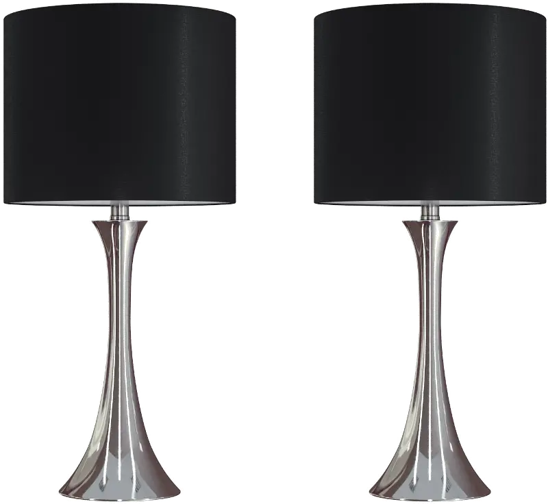 Lenuxe Nickel Table Lamps with Black Shades， Set of 2