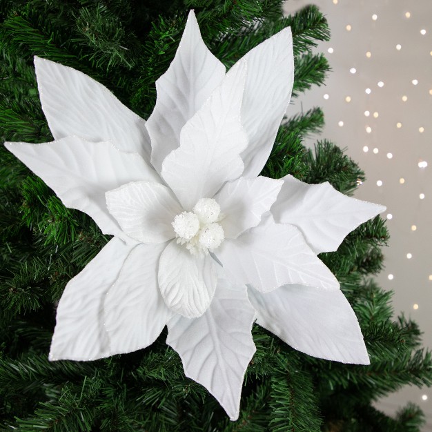 Winter White Glittered Poinsettia Christmas Stem Spray