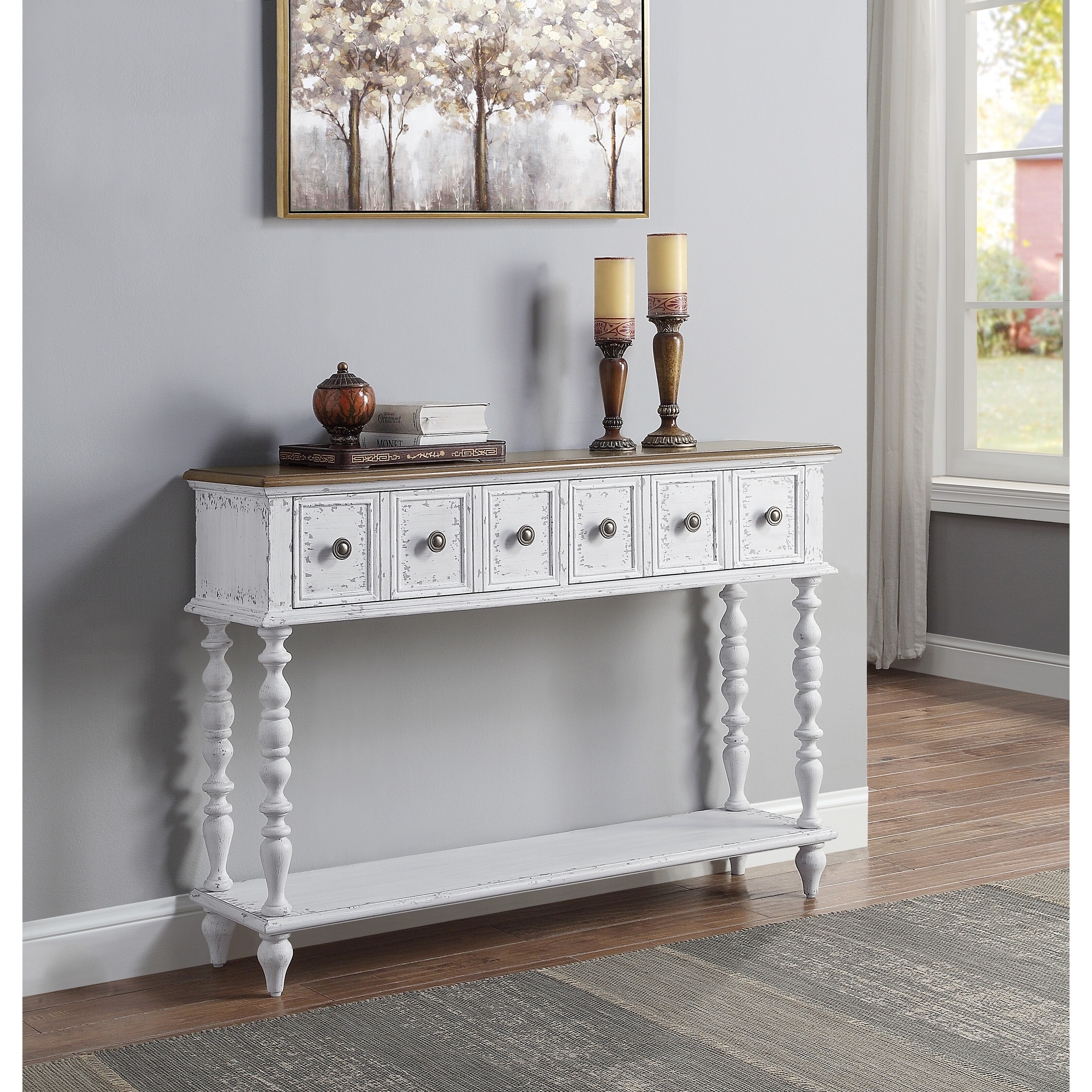 Console Table in Dark Charcoal and Antique White Finish