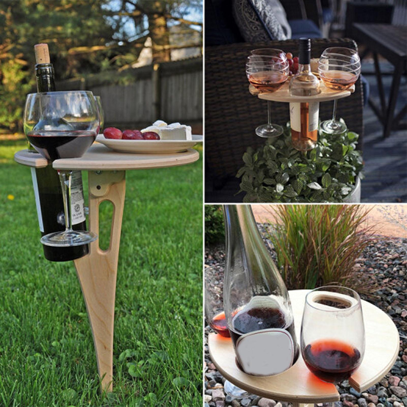 Outdoor Folding Wine Table Portable Picnic Table Wine Glass Rack Collapsible Table for Outdoors Garden Travel