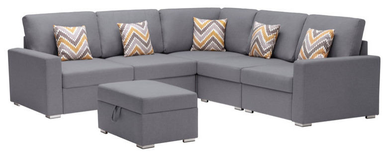 Nolan Linen Reversible Sectional Storage Ottoman Interchangeable Legs   Contemporary   Sectional Sofas   by Lilola Home  Houzz