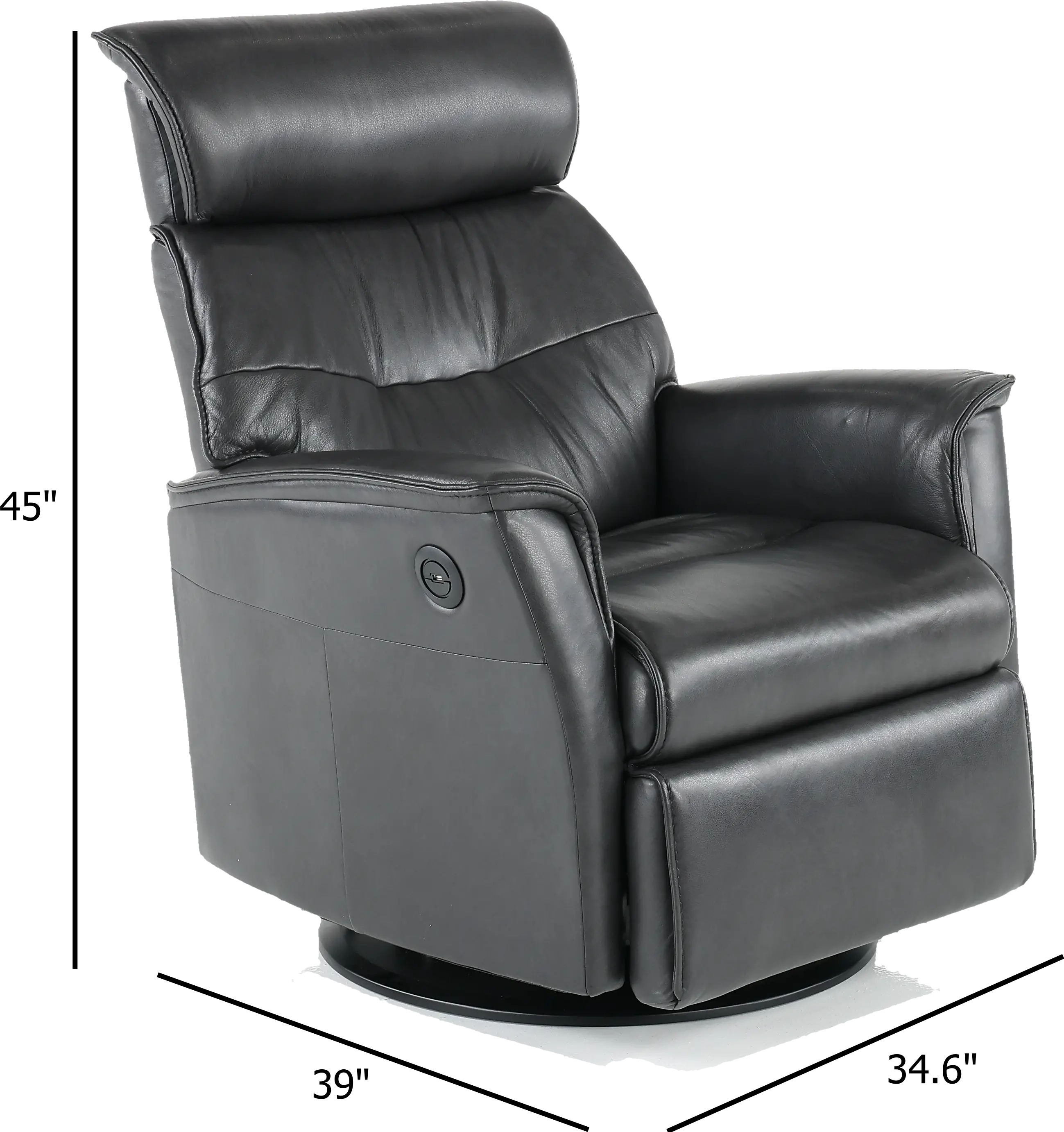 Captain Charcoal Gray Large Leather Swivel Glider Power Recliner