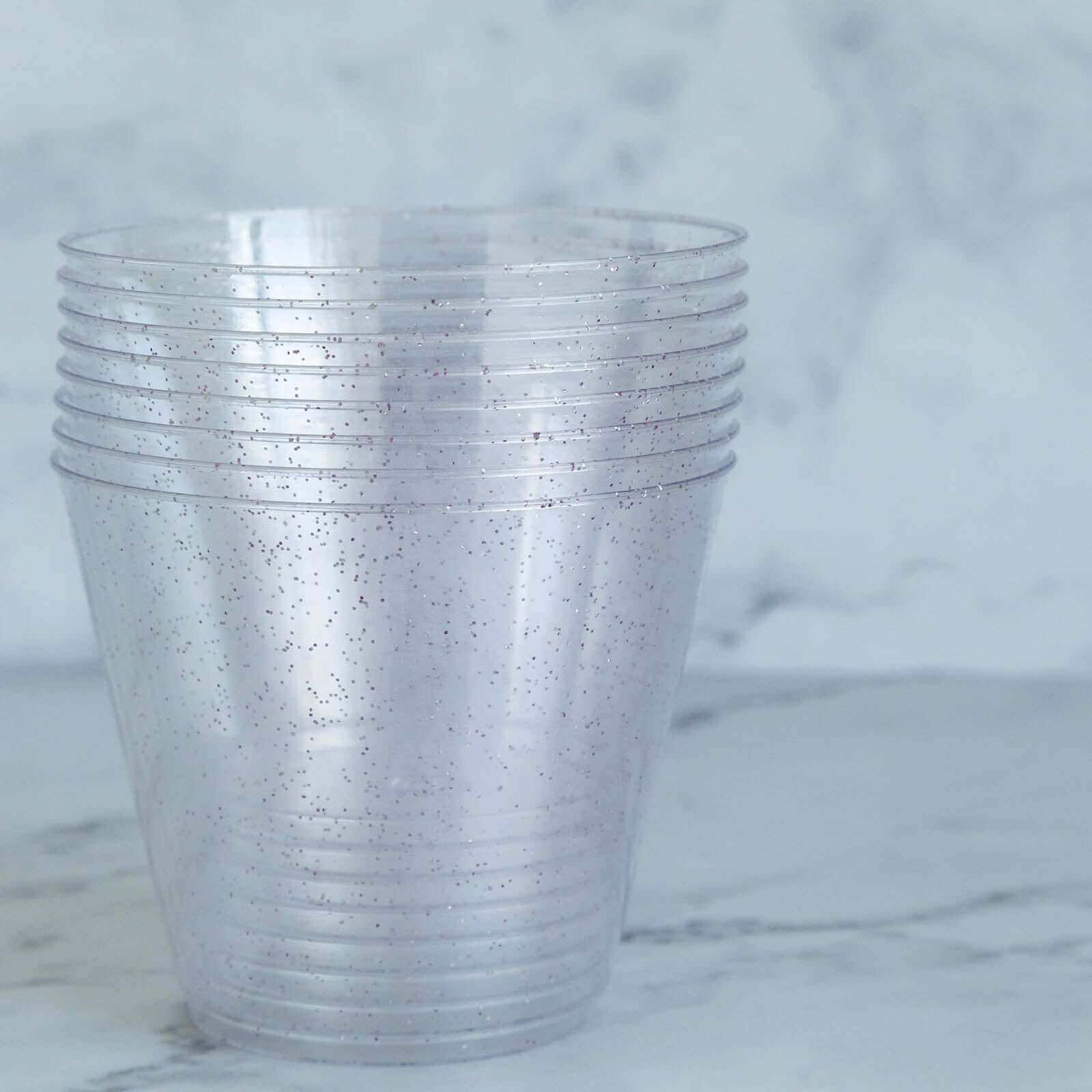 12 Pack Blush Glittered Plastic Cups, Disposable Party Glasses 9oz