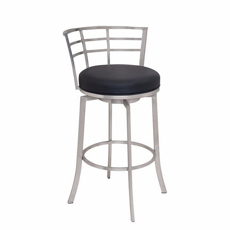 30 Inch Counter Height Barstool with Leatherette Seat， Silver and Black