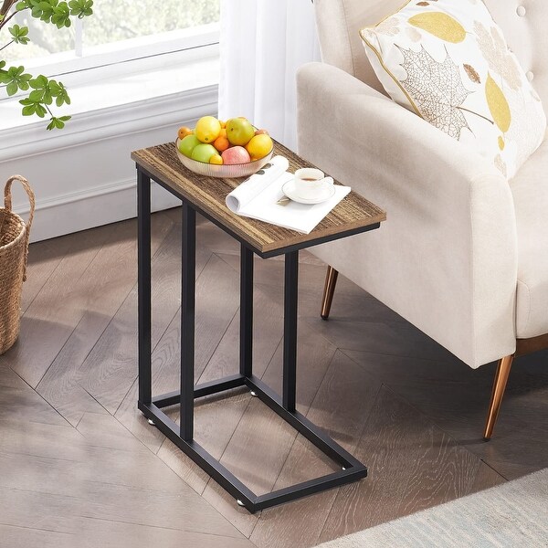 Modern Snack Table C-shaped Side End Table Set of 2，Brown/Black/Grey Sofa Table