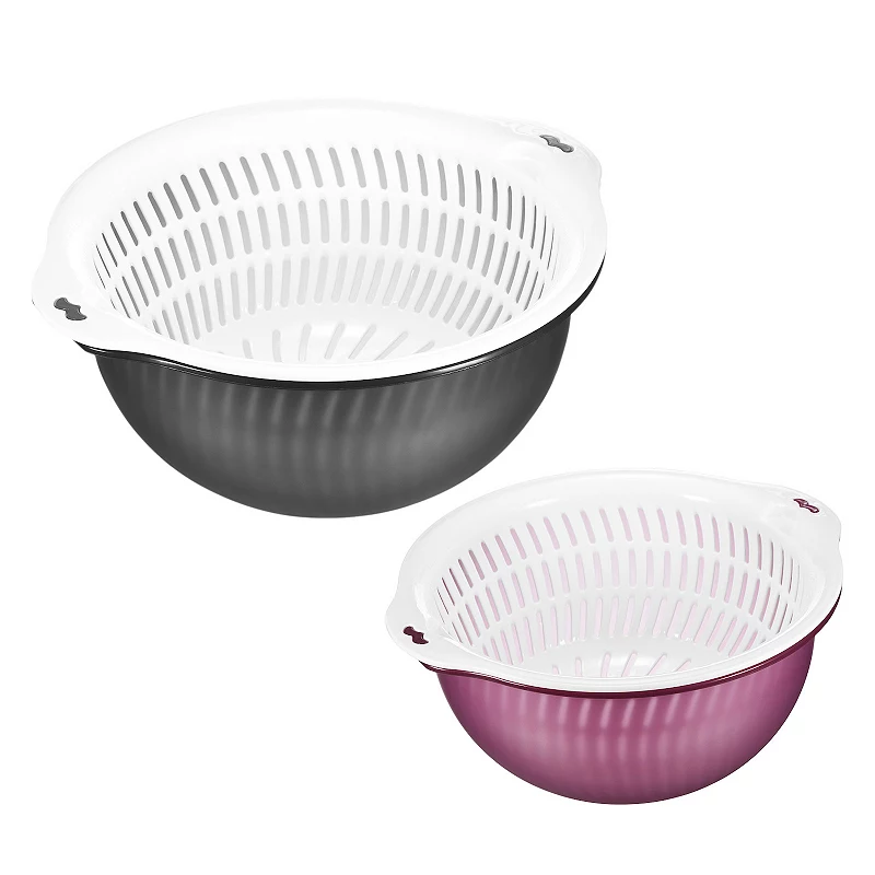 Vegetable Storage Basket Colander Double Drain Basket 2Pcs， Large and Medium