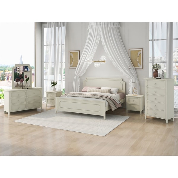 King Size Platform Bed with 2 Nightstand， Chest， Mirror and Dresser - - 37279851