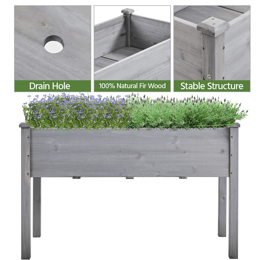 SmileMart Fir Wood Elevated Planter Raised Bed for Garden/House/Yard/Outdoor/Indoor, Gray