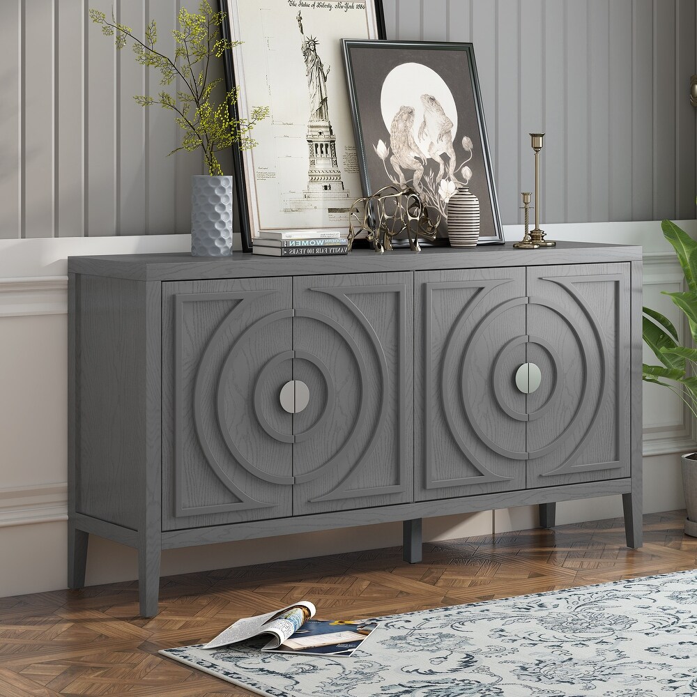 Retro Sideboard with Circular Groove Design and Metal Handle