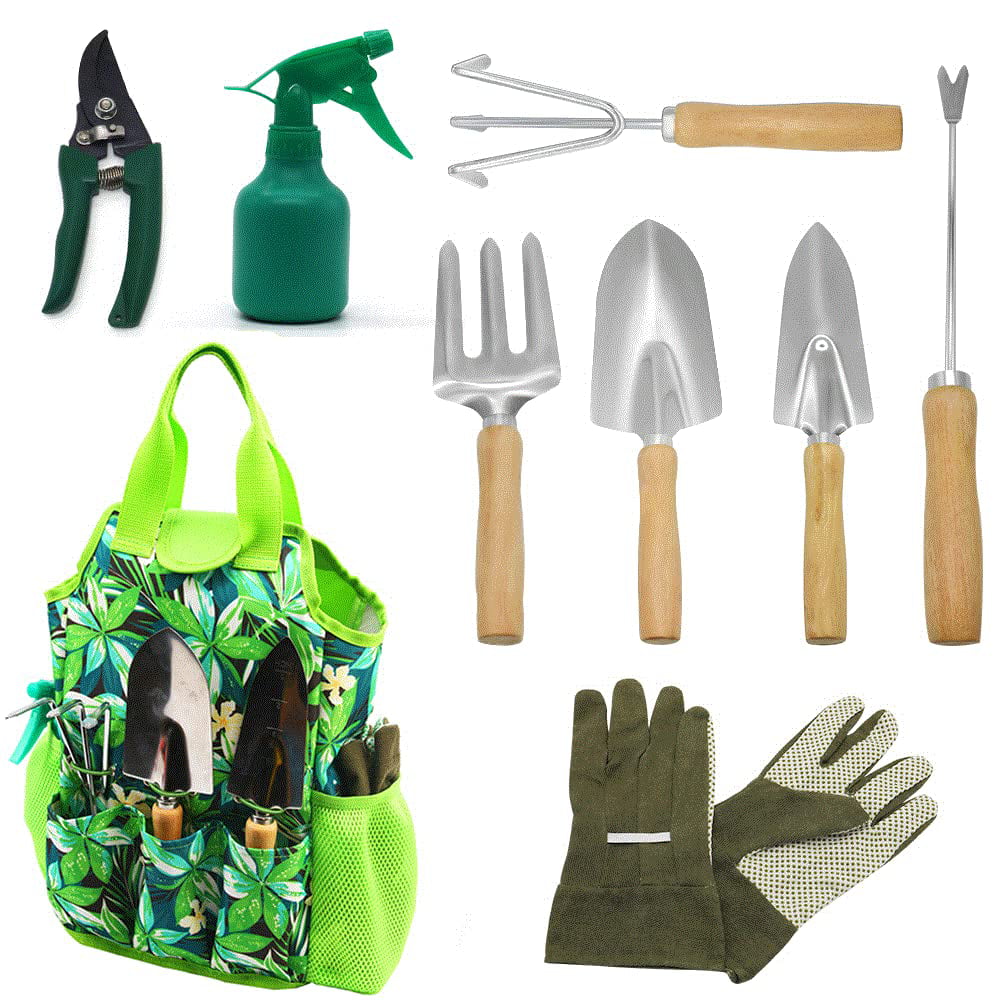 9-Piece Garden Tools Set with Gloves and Tote ,Gardening Kit by RAYWER