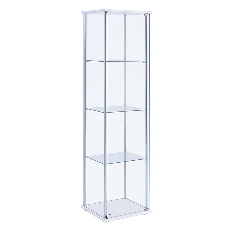 Glass and Metal Curio Cabinet with 4 Shelves， Clear and White