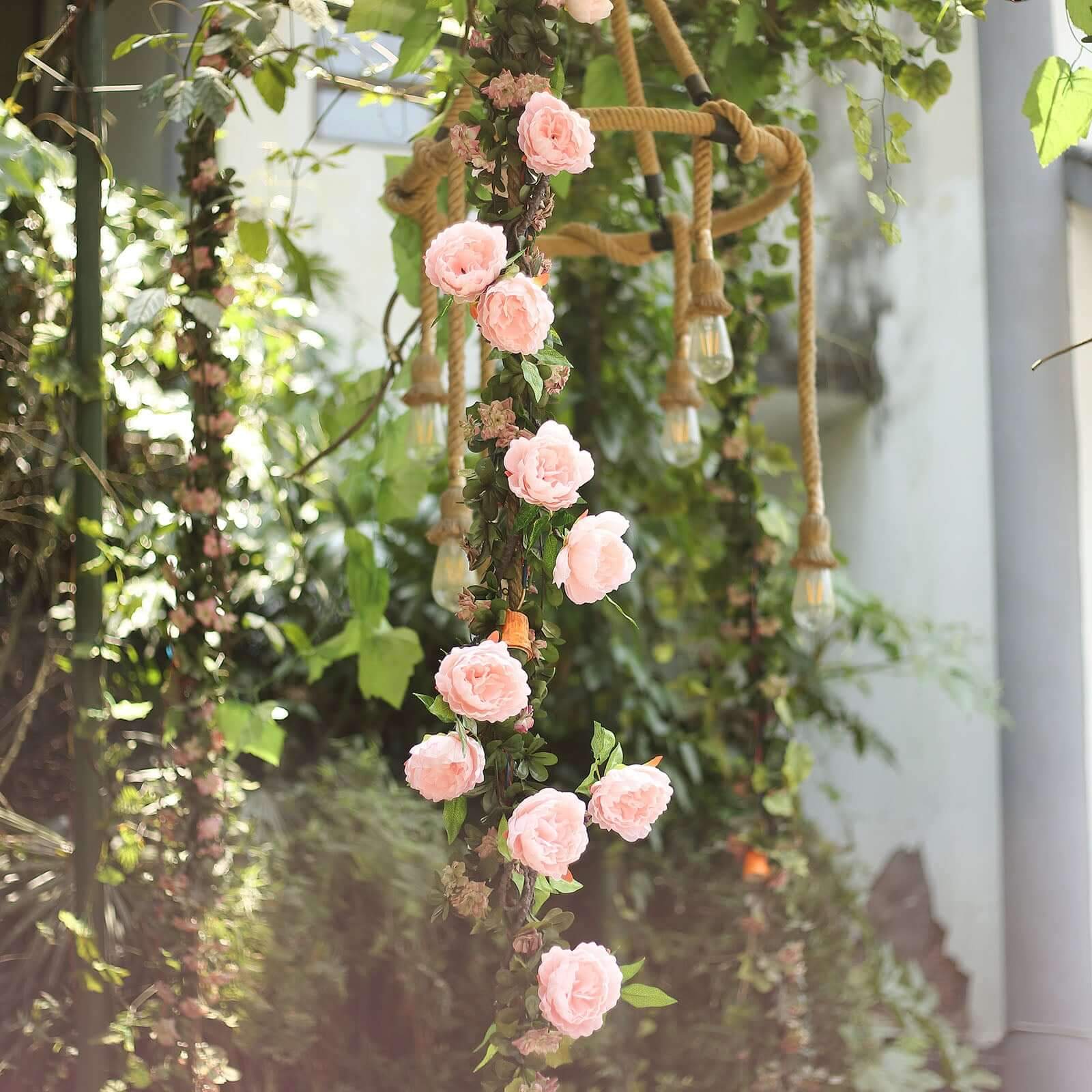 Blush Artificial Silk Peony Hanging Flower Garland, Faux Vine 6ft