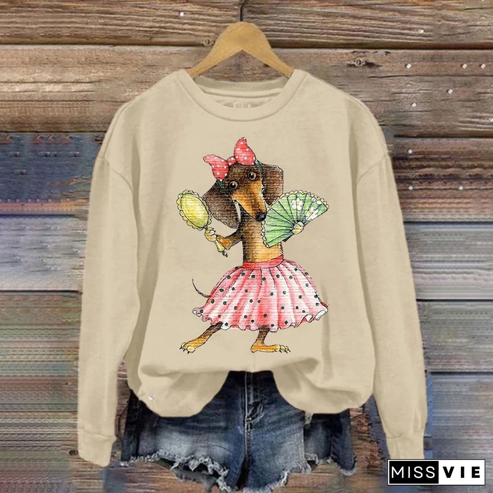 Women's Dancing Dachshund Print Sweatshirt