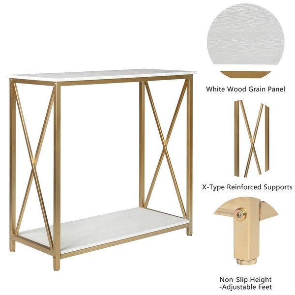 2-Tier Console Entry Table with Faux Marble Top and Gold Metal Frame