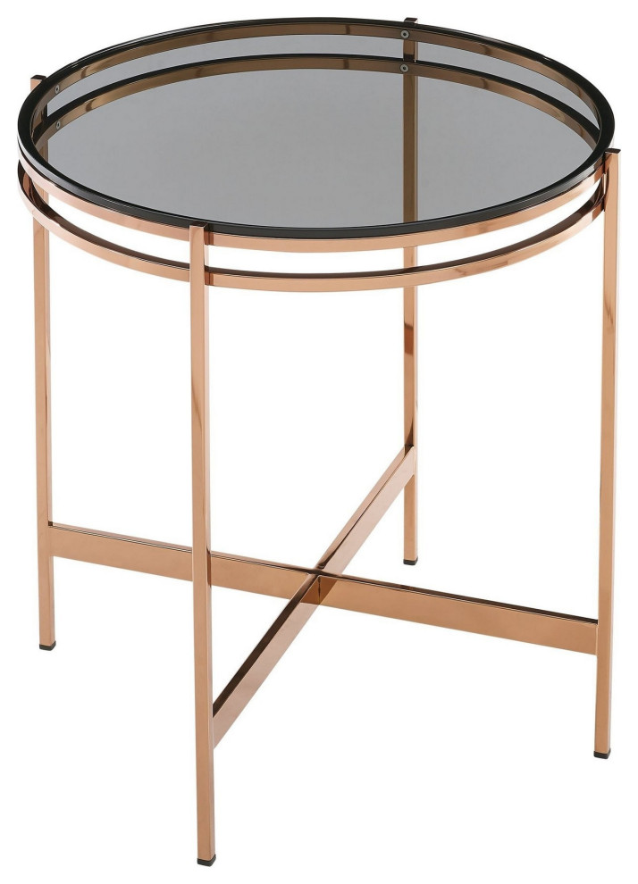 Benzara BM279278 Cid 22 quotModern End Table  Black Glass Top  Rose Gold Legs   Contemporary   Side Tables And End Tables   by Uber Bazaar  Houzz