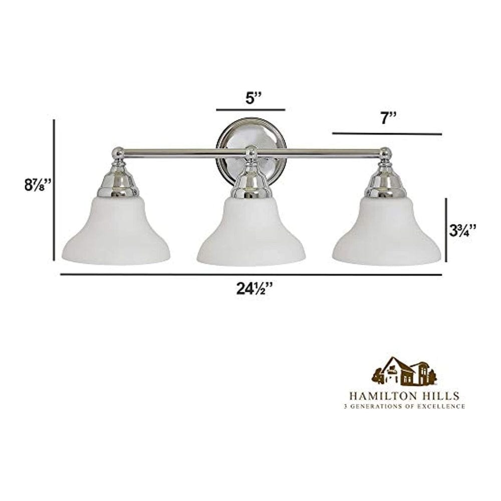 Triple Fanned Glass Shade Light Classic Polished Silver Vanity Fixture LED