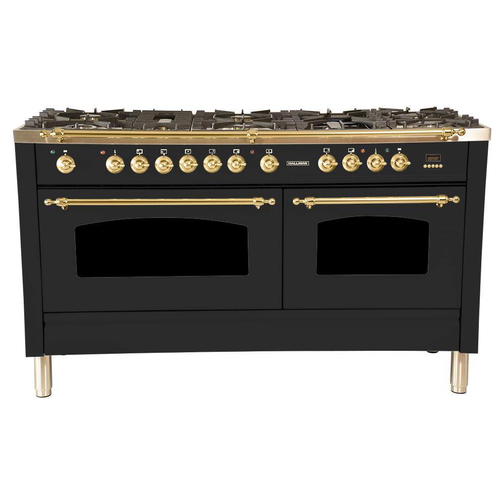 Hallman 60 in. 6 cu. ft. Double Oven Dual Fuel Italian Range True Convection8 Burners LP Gas Brass TrimMatte Graphite HDFR60BSMGLP