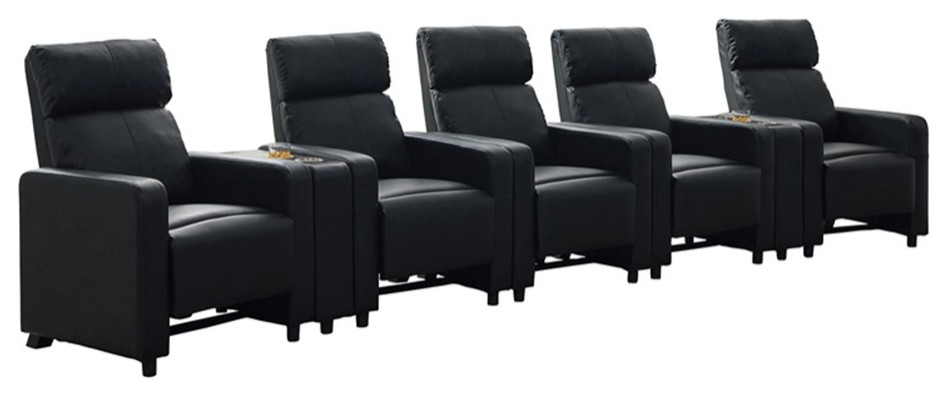 Coaster Toohey 7 piece Faux Leather Recliner Set with Two Consoles Black   Contemporary   Recliner Chairs   by Homesquare  Houzz