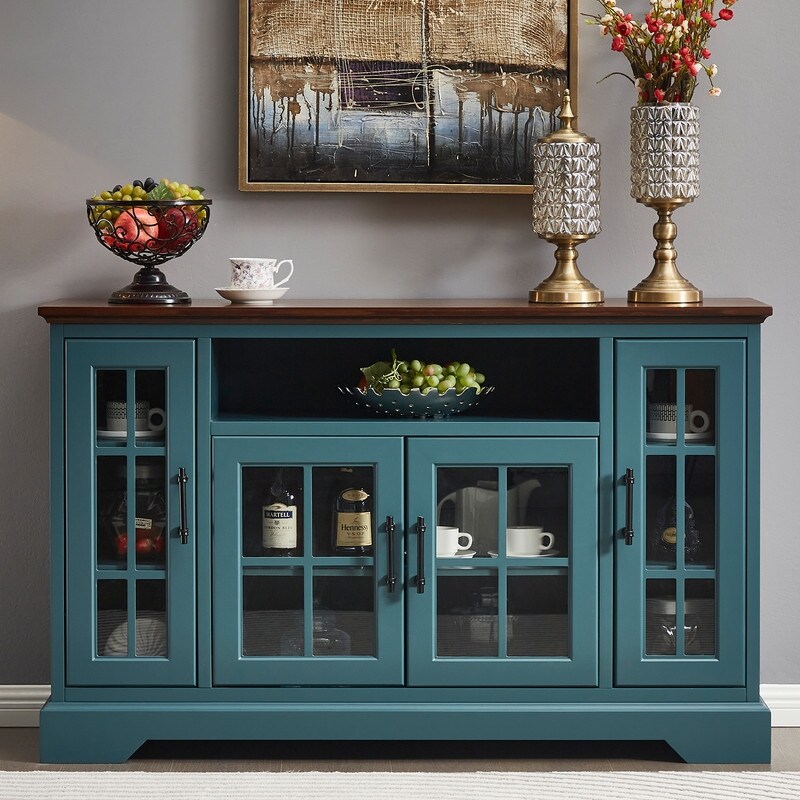 52'' Traditional Style Storage Sideboard Buffet with Four tempered glass doors (2 Colors）